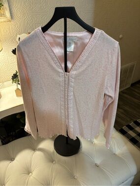 Angie Pink Lace-Trim Button  Front Blouse